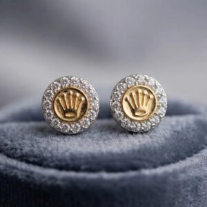 Par De Aros Plata Y Oro Modelo Corona Con Piedra