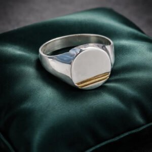 Anillo Sello Ovalado Hueco Plata 925 Y Oro C/aplique