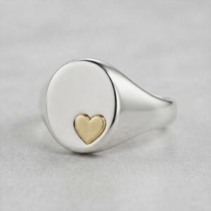 Anillo Sello Ovalado Hueco Chico Plata 925 Y Aplique Oro
